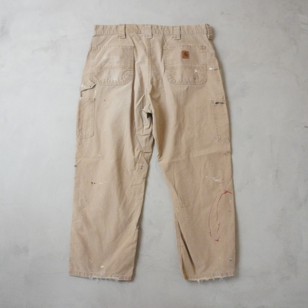 Vintage Carhartt Canvas Carpenter Pants 38x30 Mens Tan Paint Splatter